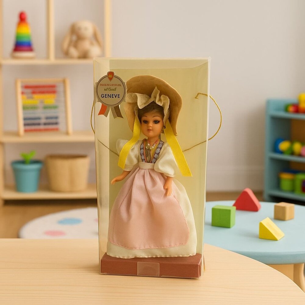 Vintage 1960s Swiss Costume Melpa Doll  Geneve Brown Hair Blue Eyes Collectable